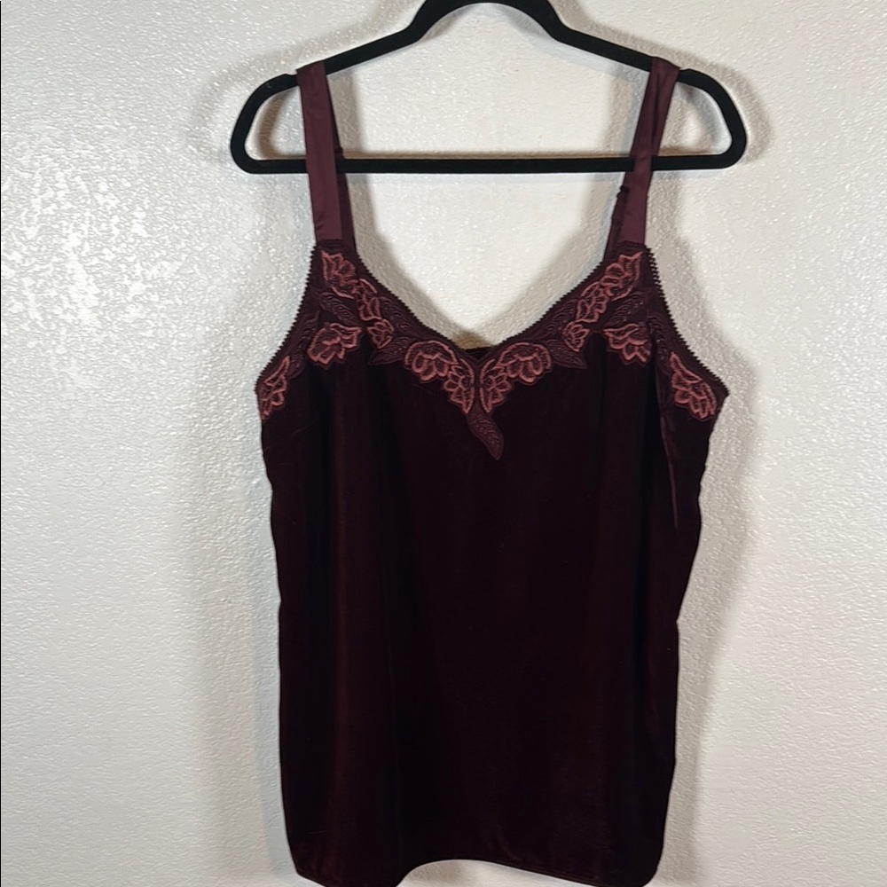 Soft Surroundings Maroon Y2K Velvet Beaded Embroidered Camisole Size XL